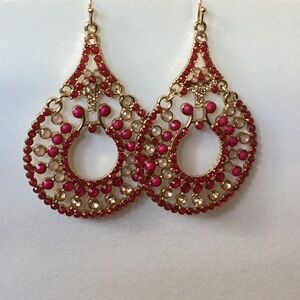 Red and gold round drop Earrings!